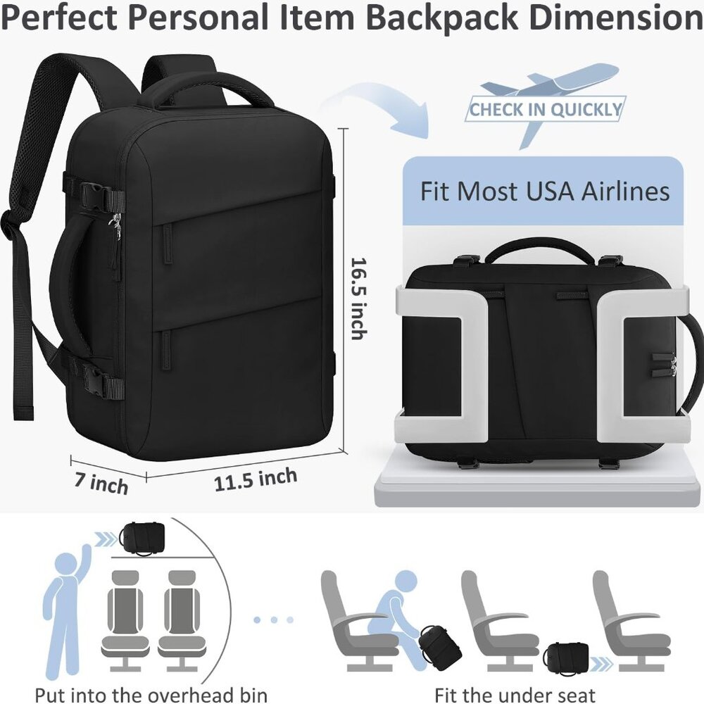 Travel Backpack for Women Men Carry on Flight Approved Lightweight 15.6 Inch Lap - Picture 2 of 6